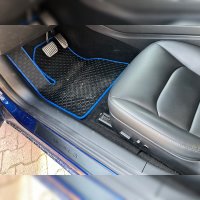 Alfa Romeo Romeo 4C Cabrio ab 06.14 Autofu&szlig;matten Gummi G120 schwarz / graphit mit Kunstleder blau